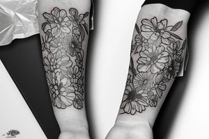 A bottle of whiskey wrapped in various flowers tattoo idea