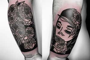 A bottle of whiskey wrapped around in various flowers tattoo idea