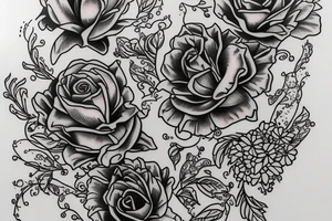 A bottle of whiskey wrapped around in various flowers tattoo idea