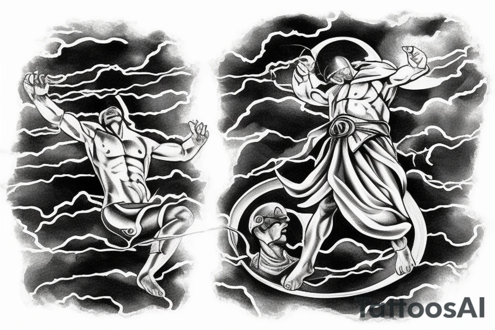 A god in the sky looking through dark clouds with a lighting bolt in his hand tattoo idea A god in the sky looking through dark clouds with a lighting bolt in his hand tattoo idea