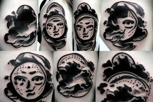 A god in the sky looking through dark clouds with a lighting bolt in his hand tattoo idea