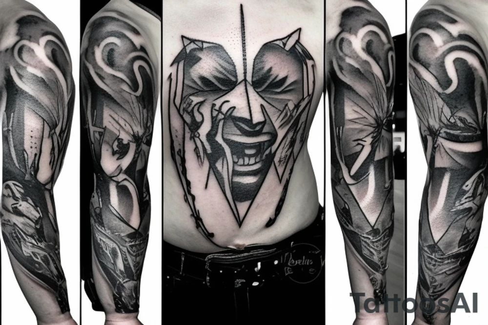 A god in the sky looking through dark clouds with a lighting bolt in his hand tattoo idea