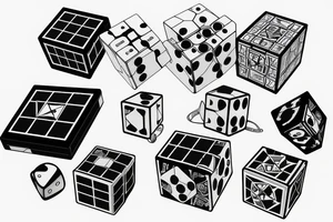 A rubix cube and a dice combined tattoo idea