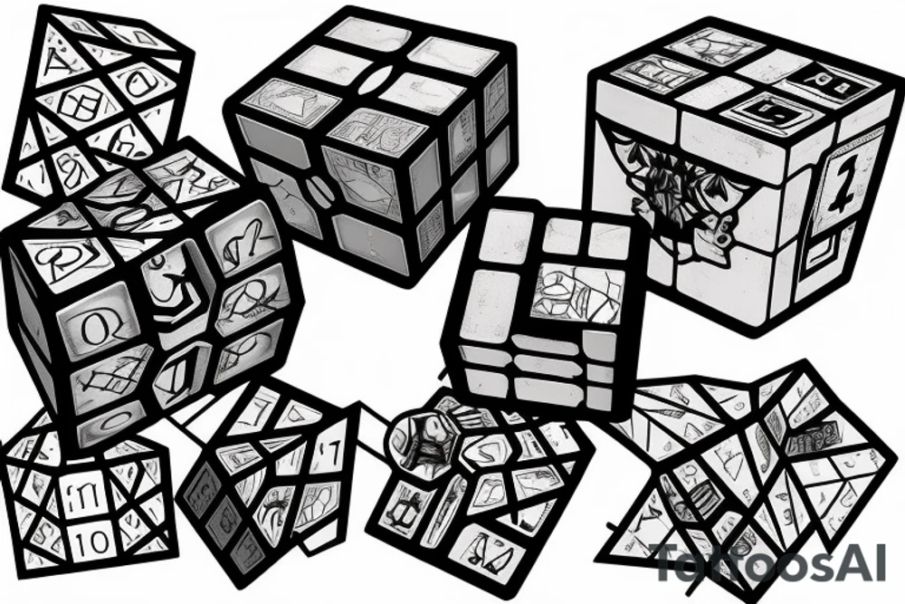 A rubix cube and a dice combined tattoo idea