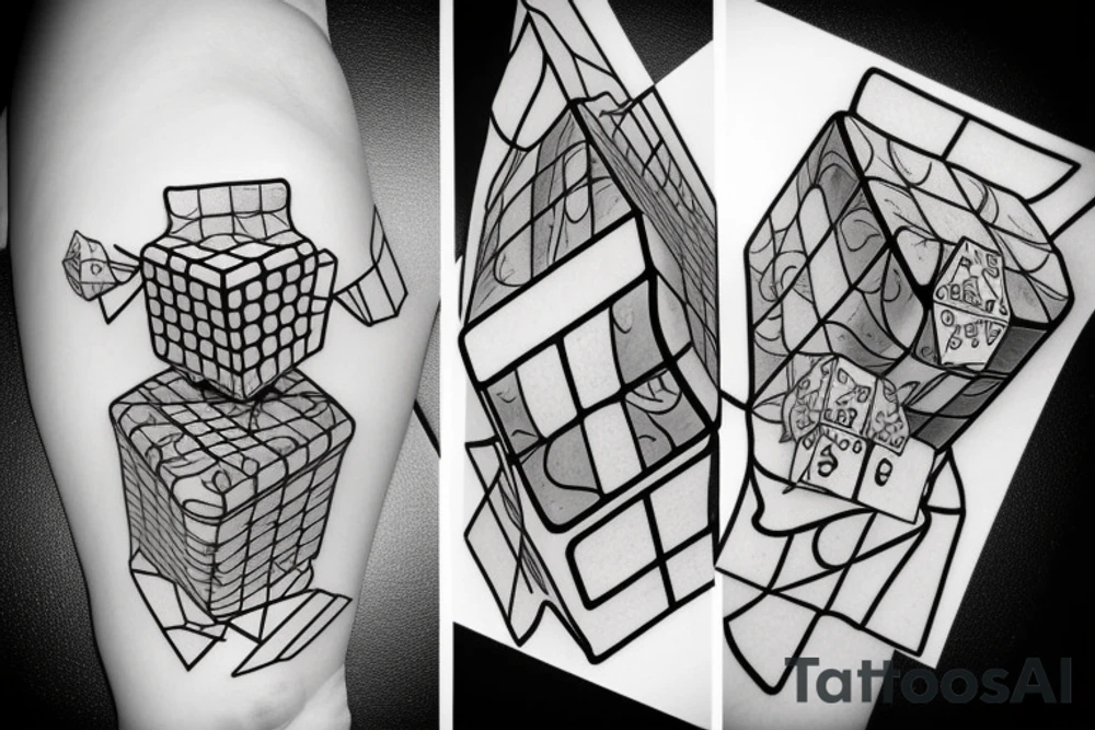 A rubix cube and a dice combined tattoo idea