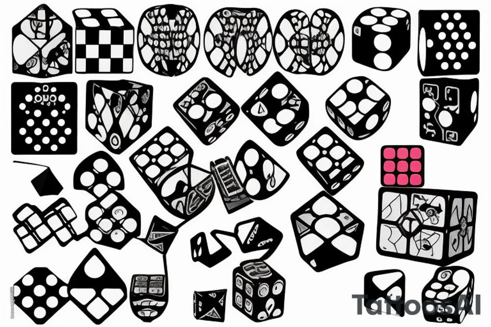 A rubix cube and a dice combined tattoo idea