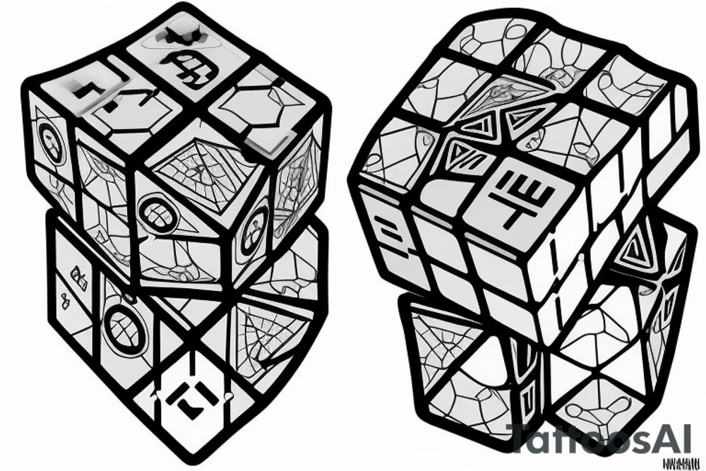 A rubix cube and a dice combined tattoo idea