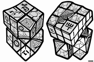 A rubix cube and a dice combined tattoo idea