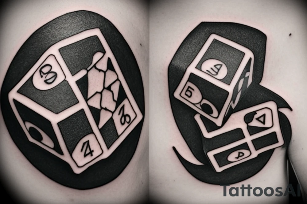 A rubix cube and a dice combined tattoo idea