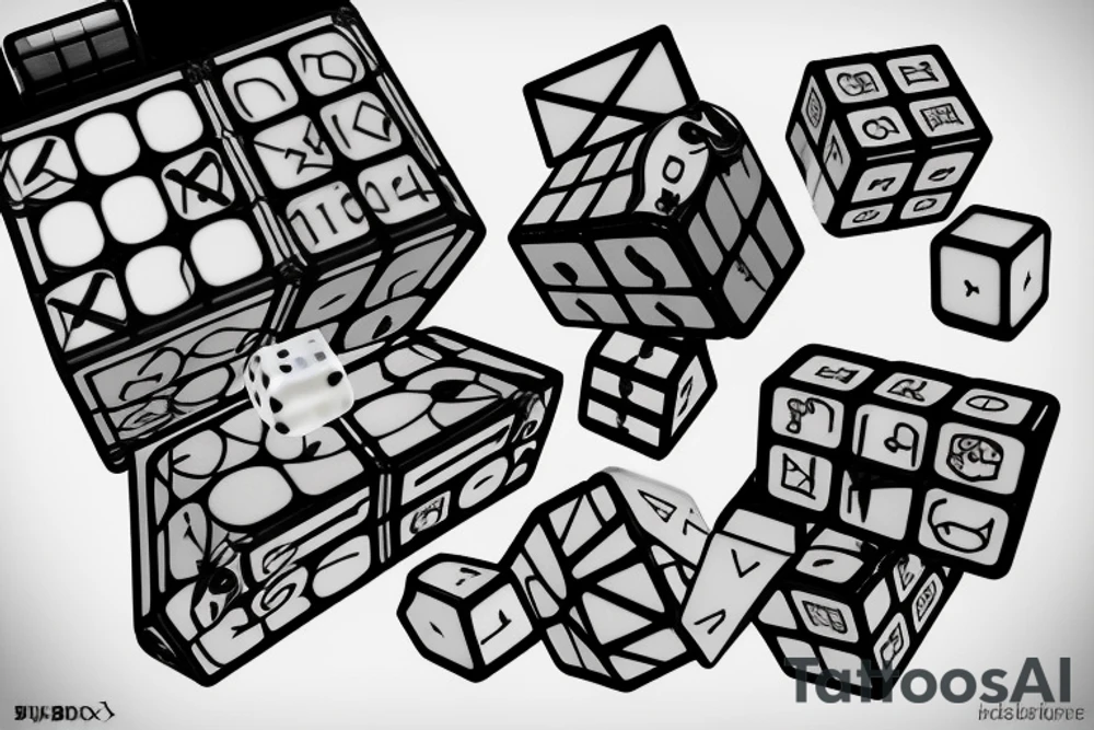 A rubix cube and a dice combined tattoo idea