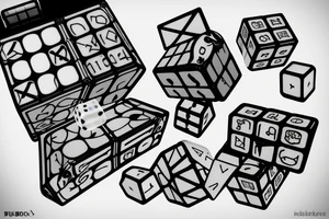 A rubix cube and a dice combined tattoo idea