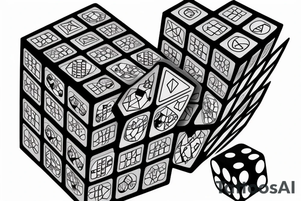 A rubix cube and a dice combined tattoo idea