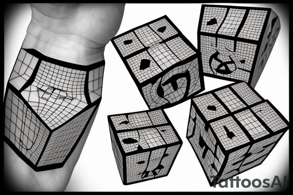 A rubix cube and a dice combined tattoo idea