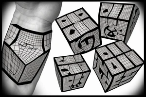 A rubix cube and a dice combined tattoo idea