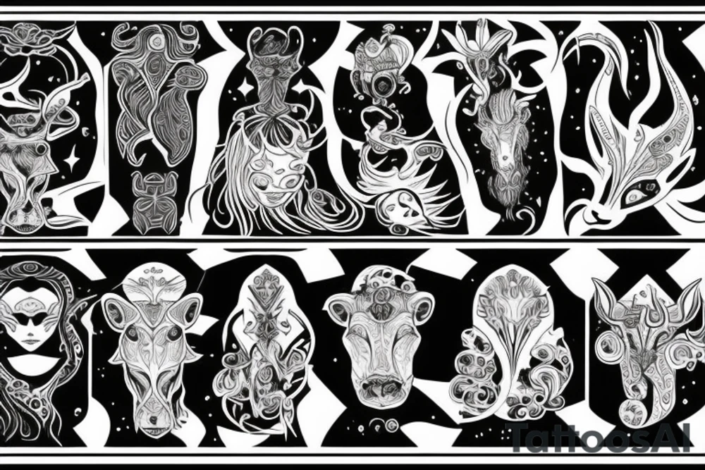 black drawing line Tauras zodiac tattoo idea
