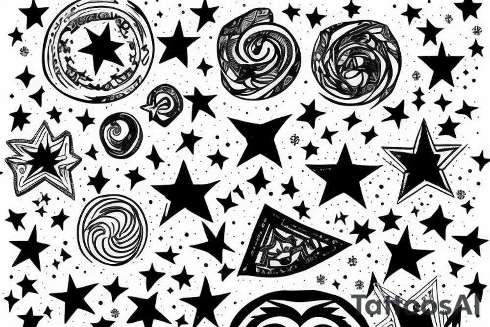 black Tauras drawing line with star tattoo idea