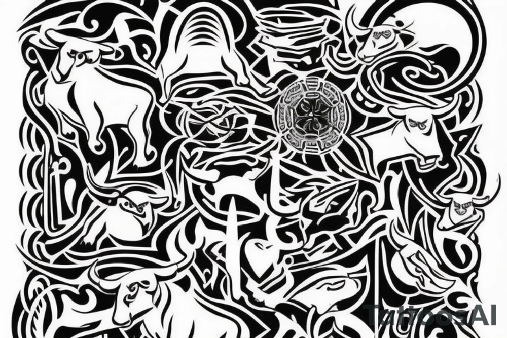 drawing line bulls tattoo idea