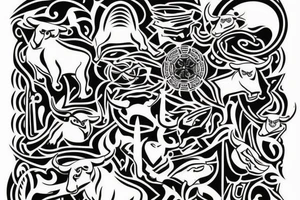 drawing line bulls tattoo idea