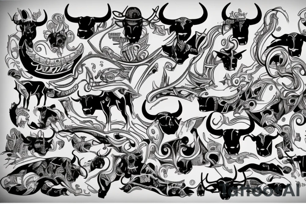 drawing line full body bulls tattoo idea