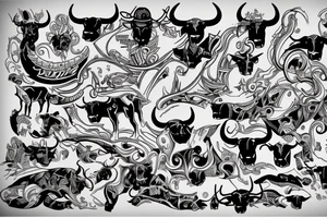 drawing line full body bulls tattoo idea