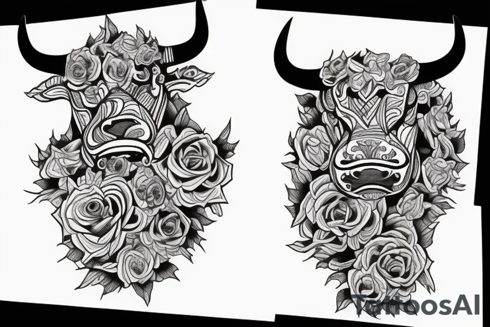 one line full body bulls tattoo idea