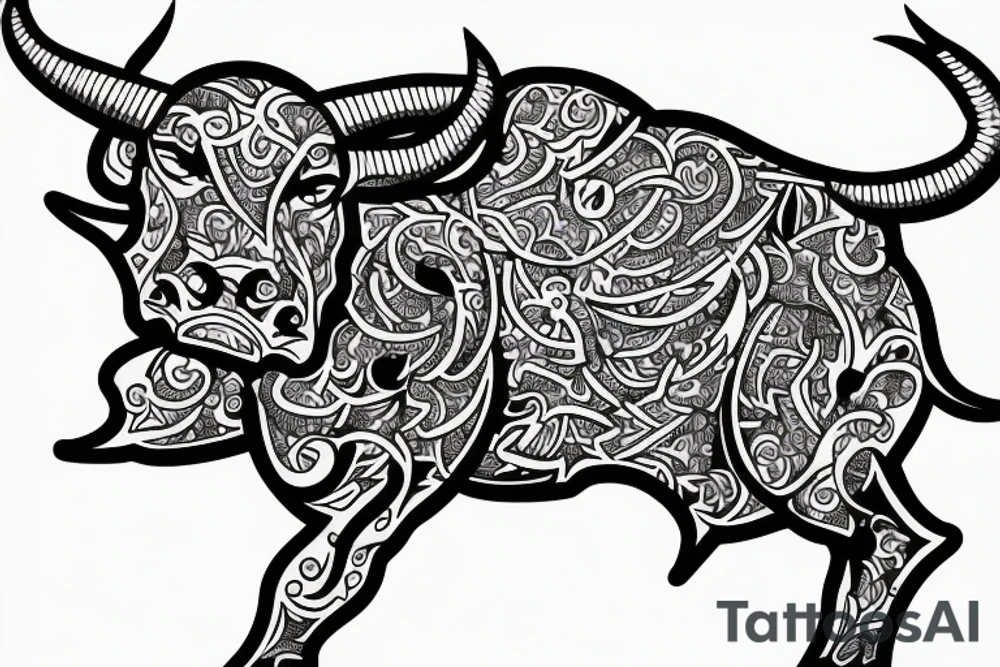drawing line full body bulls tattoo idea