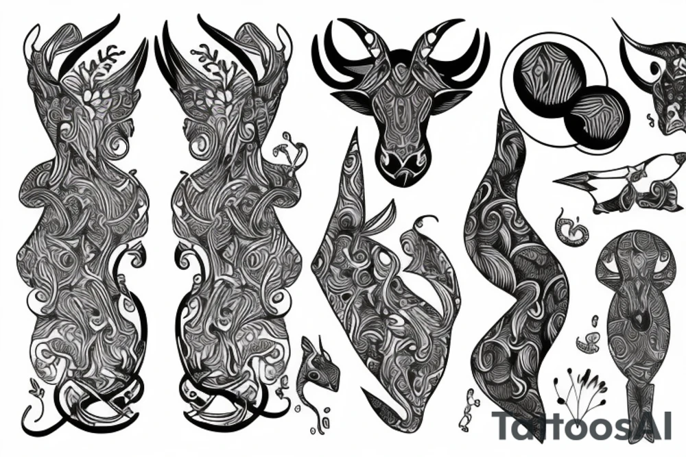drawing line art full body Taurus tattoo idea