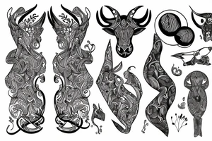 drawing line art full body Taurus tattoo idea
