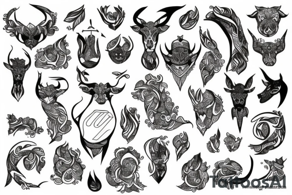 drawing line art full body Taurus tattoo idea