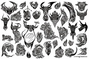 drawing line art full body Taurus tattoo idea