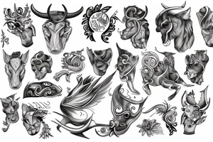 drawing line art full body Taurus tattoo idea