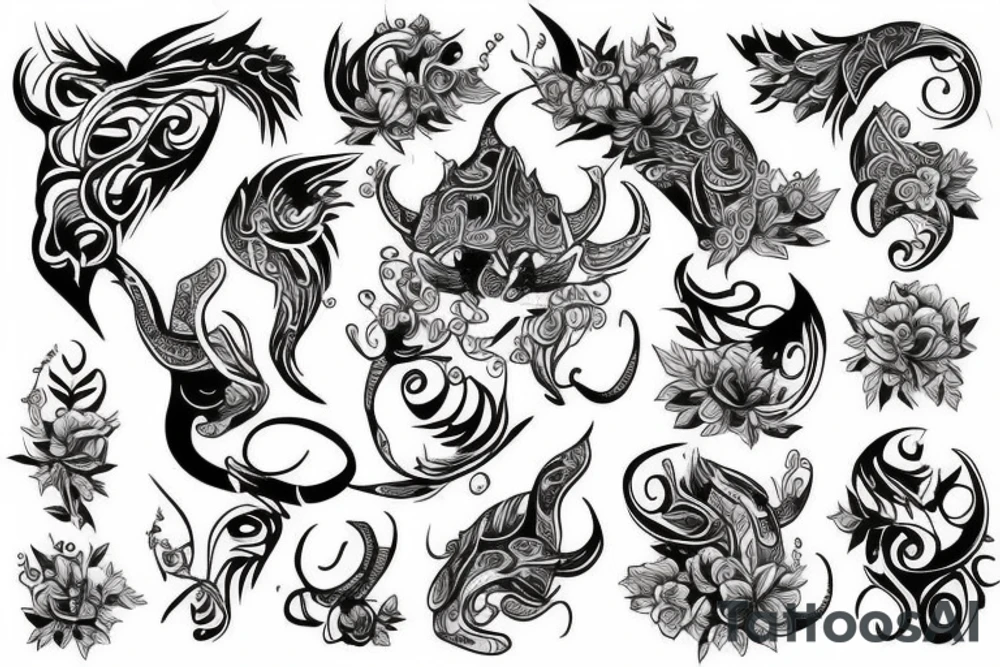 drawing line art full body Taurus tattoo idea