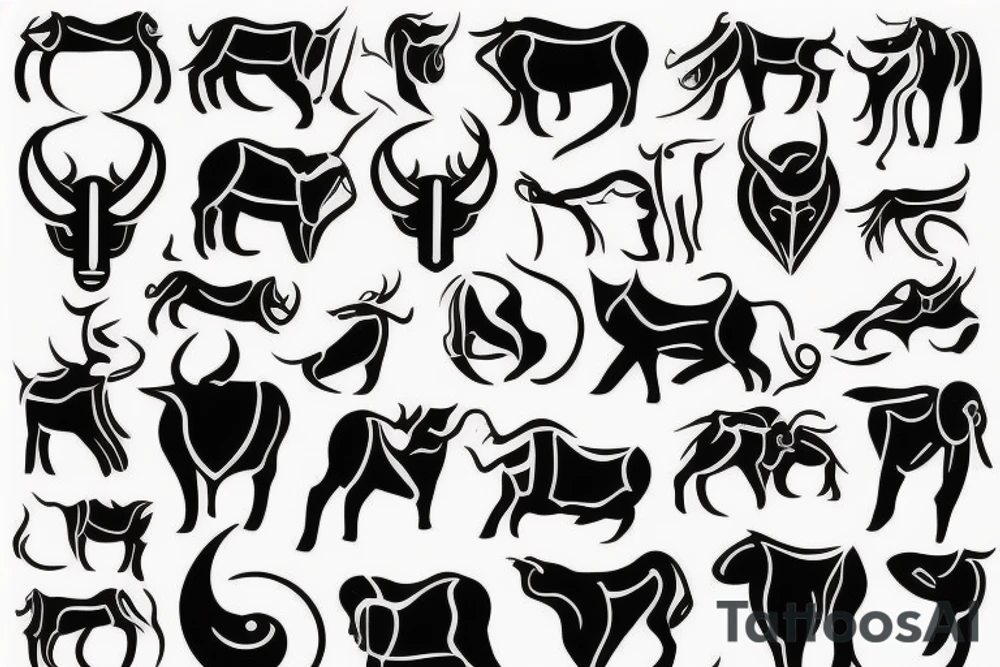 drawing line art full body Taurus tattoo idea