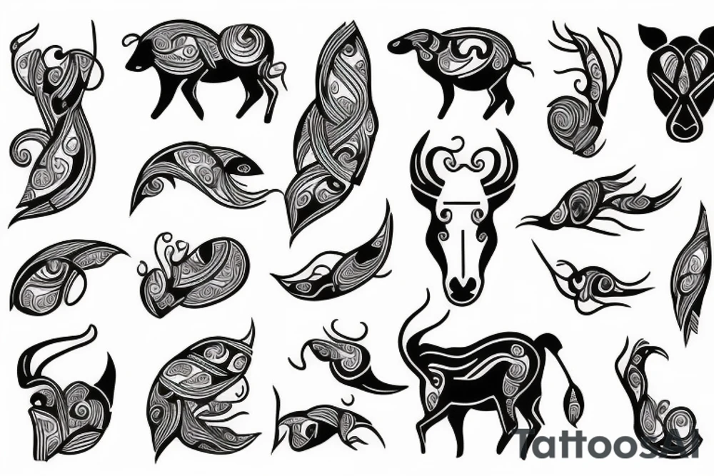 drawing line full body Taurus tattoo idea