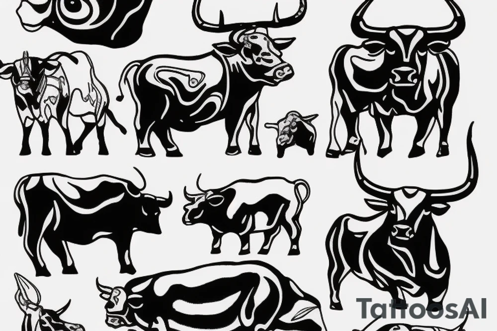 drawing line art bull tattoo idea