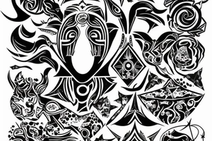 drawing line art full body taurus with zodiac icon tattoo idea