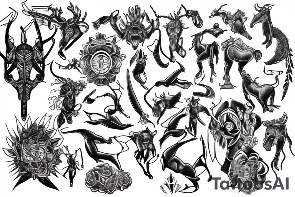 drawing line art entire body taurus with taurus zodiac icon tattoo idea