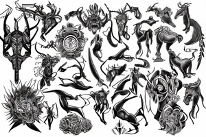 drawing line art entire body taurus with taurus zodiac icon tattoo idea