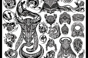 drawing line art entire body taurus with taurus zodiac icon tattoo idea