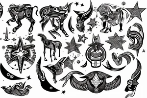 drawing line art entire body taurus with taurus zodiac icon and star tattoo idea