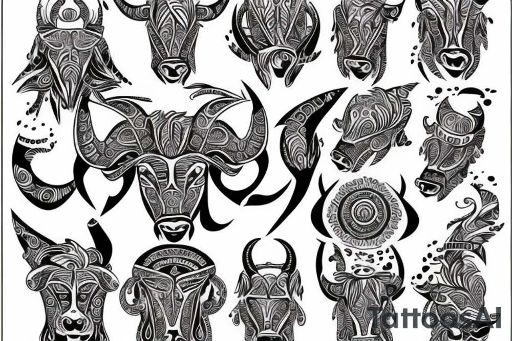 drawing line art entire body of taurus with the taurus zodiac icon and star tattoo idea