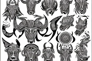 drawing line art entire body of taurus with the taurus zodiac icon and star tattoo idea