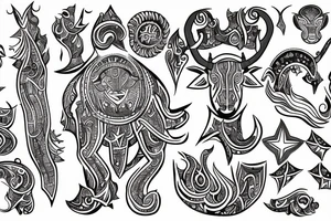drawing line art entire body of taurus with the taurus zodiac icon and star tattoo idea