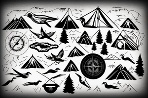 Mountains , Van , Birds , Compass, Tent tattoo idea