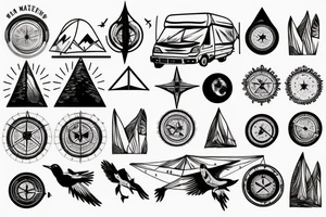 Mountains , Van , Birds , Compass, Tent tattoo idea