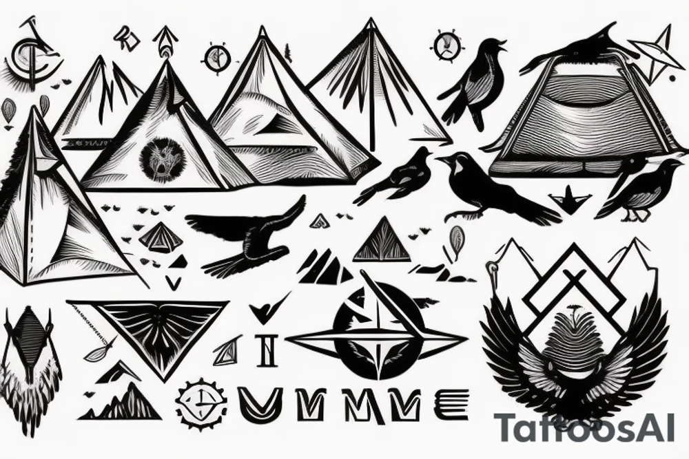 Mountains , Van , Birds , Compass, Tent tattoo idea