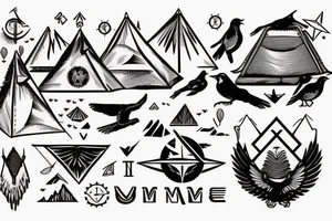 Mountains , Van , Birds , Compass, Tent tattoo idea