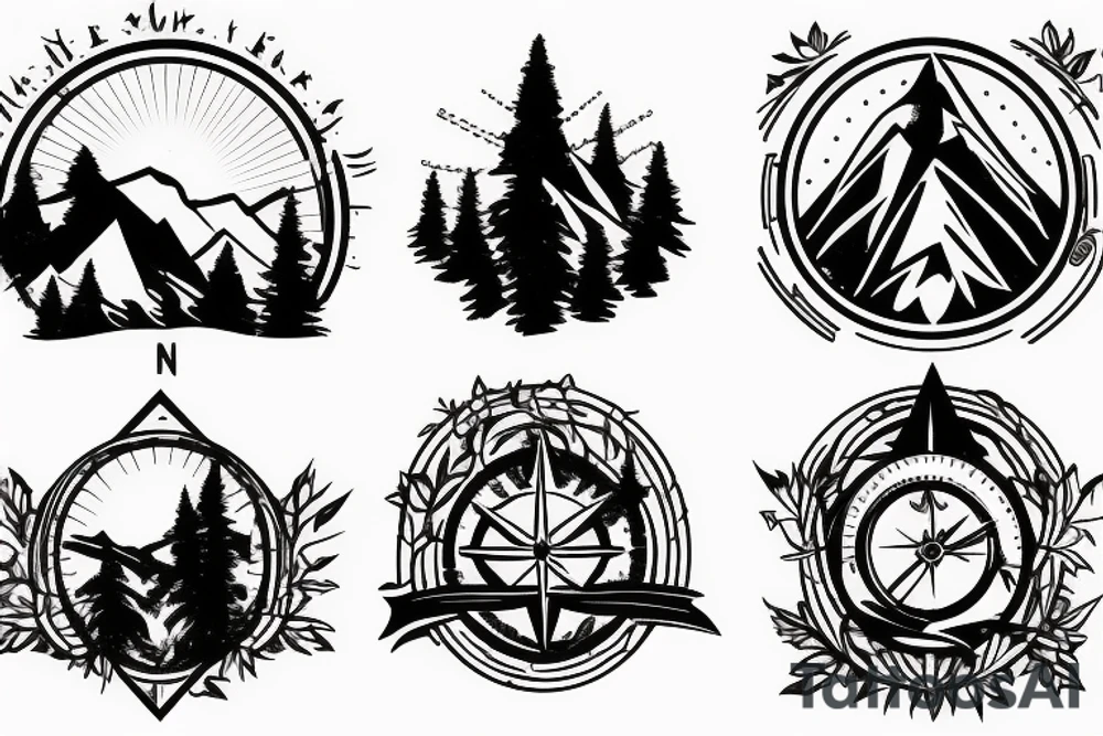 Mountains, Compass, Adventure, Van, Trees, Crossbike, birds tattoo idea