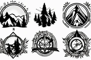 Mountains, Compass, Adventure, Van, Trees, Crossbike, birds tattoo idea