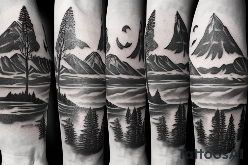 Mountains, Compass, Adventure, Van, Trees, Crossbike, birds tattoo idea Mountains, Compass, Adventure, Van, Trees, Crossbike, birds tattoo idea